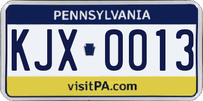 PA license plate KJX0013