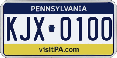 PA license plate KJX0100