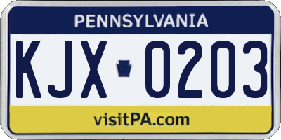 PA license plate KJX0203