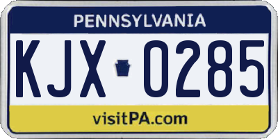 PA license plate KJX0285