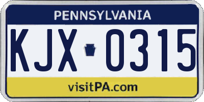 PA license plate KJX0315