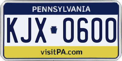 PA license plate KJX0600