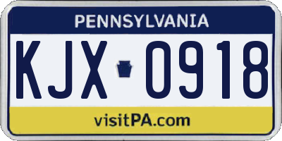 PA license plate KJX0918