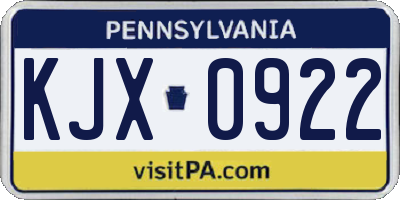 PA license plate KJX0922