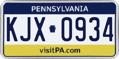PA license plate KJX0934
