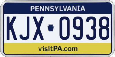 PA license plate KJX0938