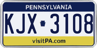 PA license plate KJX3108