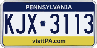 PA license plate KJX3113