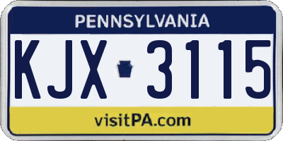 PA license plate KJX3115