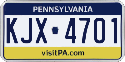 PA license plate KJX4701