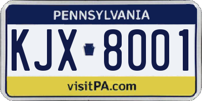 PA license plate KJX8001