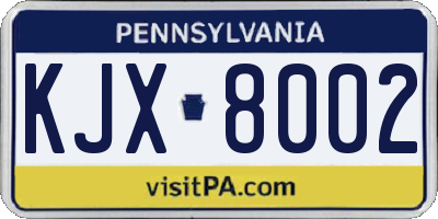 PA license plate KJX8002