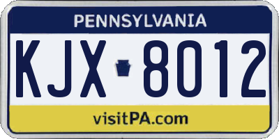 PA license plate KJX8012