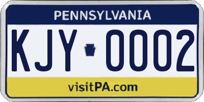 PA license plate KJY0002