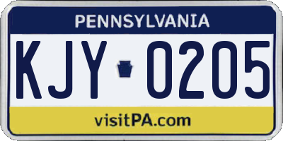 PA license plate KJY0205