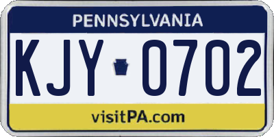PA license plate KJY0702
