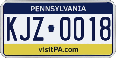 PA license plate KJZ0018