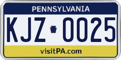 PA license plate KJZ0025