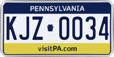 PA license plate KJZ0034