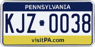 PA license plate KJZ0038