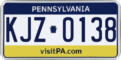 PA license plate KJZ0138