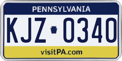PA license plate KJZ0340