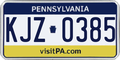 PA license plate KJZ0385