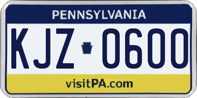 PA license plate KJZ0600