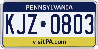 PA license plate KJZ0803