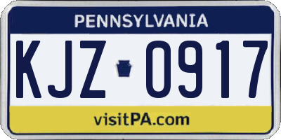 PA license plate KJZ0917