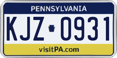 PA license plate KJZ0931