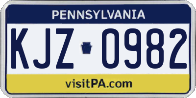 PA license plate KJZ0982