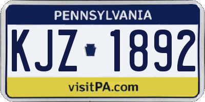 PA license plate KJZ1892