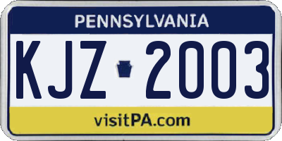 PA license plate KJZ2003