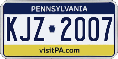 PA license plate KJZ2007