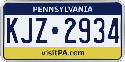 PA license plate KJZ2934