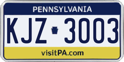 PA license plate KJZ3003