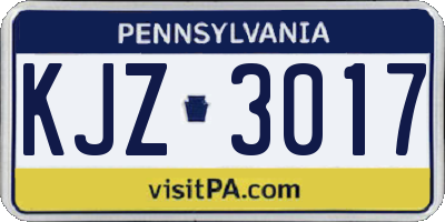 PA license plate KJZ3017