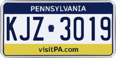 PA license plate KJZ3019