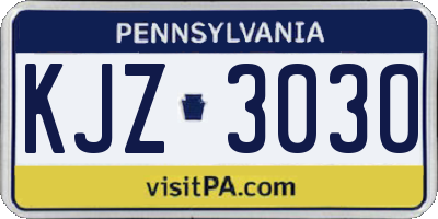 PA license plate KJZ3030