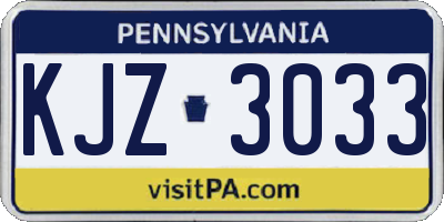 PA license plate KJZ3033