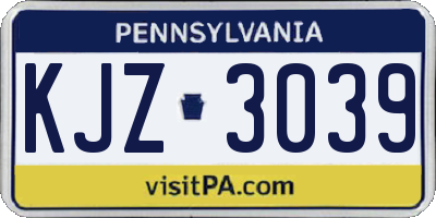 PA license plate KJZ3039