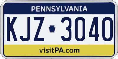 PA license plate KJZ3040