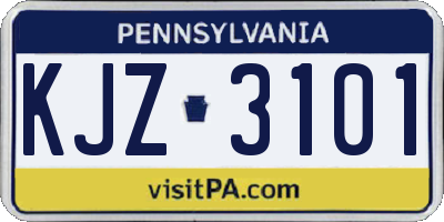 PA license plate KJZ3101
