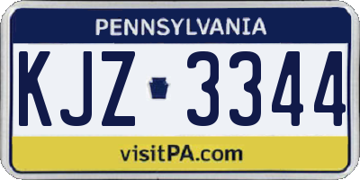 PA license plate KJZ3344