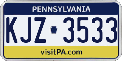 PA license plate KJZ3533