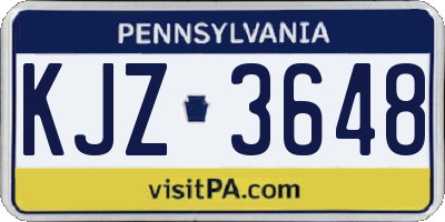 PA license plate KJZ3648