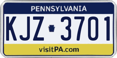 PA license plate KJZ3701