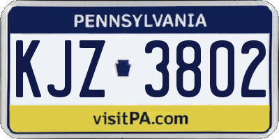 PA license plate KJZ3802