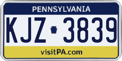 PA license plate KJZ3839